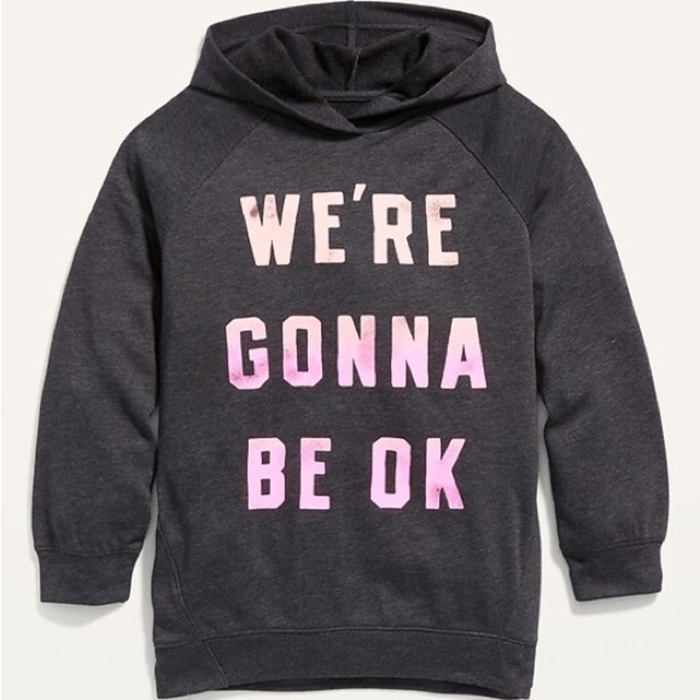 Old Navy Girls Sm.(6-7) Graphic Pullover Tunic Hoodie in Black Heather